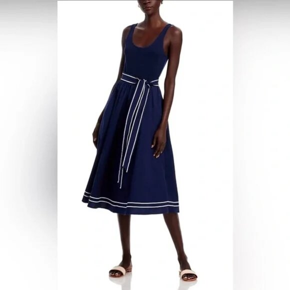 Vineyard Vines Nautical Navy Blue Poplin Rib Midi Dress, Sz Sm - Picture 4 of 4